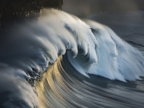 Cliffside view of a wave pattern captured with an 800mm lens revealing detailed water texture and dramatic spray artifacts.