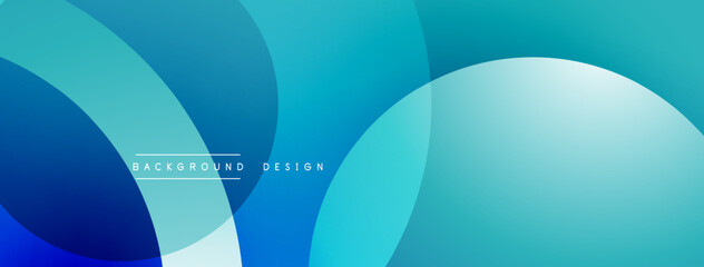 Abstract blue background. Overlapping circles create dynamic visual effect. Text reads background design. Smooth gradients present calming aesthetic.