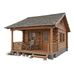 Cozy Wooden Cabin Retreat Rustic Log Home with Porch and Rocking Chairs