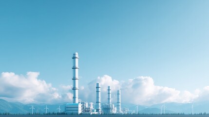 Fototapeta premium 3d-rendered futuristic power plant in vast landscape with clean lines serving as symbol of energy innovation and sustainable