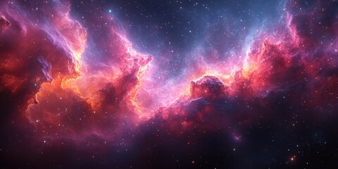 Fototapeta premium Beautiful cosmic nebula illuminated by vibrant colors in deep space during a clear night sky