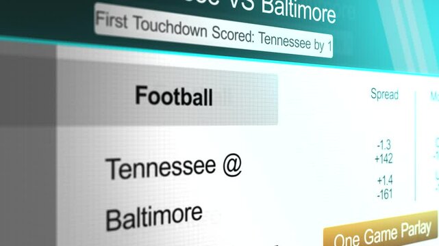 Sports Betting Interface Generic Football Game - Tennessee VS Baltimore