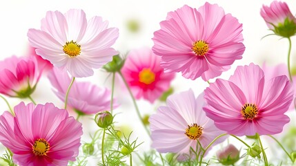Vibrant Cosmos Flowers Blooming in Soft Pink Hues in a Lush Garden Setting