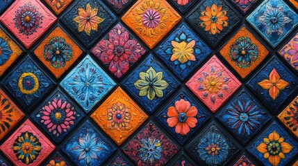Colorful Patterned Tiles with Floral Designs