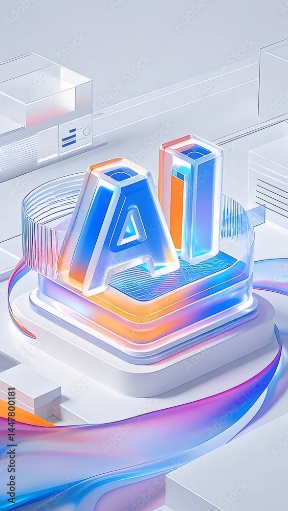 Aufkleber 未来的な都市景観を背景に輝く青とオレンジ色の文字aの3dデザイン 抽象的なデジタル技術とネットワークのコンセプトを表現