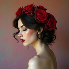 Naklejka premium lady face illustrate with flower