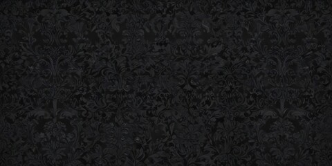 Seamless black gothic wallpaper; intricate floral damask pattern, vines , black, style