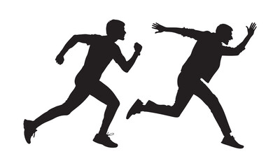 Obraz premium Two people are having a running competition, silhouette vector image.