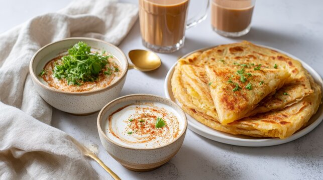Enjoying spiced paratha, tangy chaat, and masala chai for a delightful Indian breakfast spread