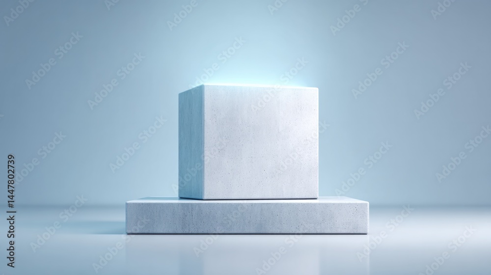 Poster minimalistic empty podium designed for showcasing electronics featuring ample copy space for text or