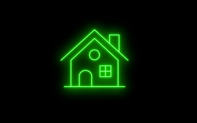 Neon Green color Home icon. bright House sign. Neon Outline Building icon. Web home flat icon for apps and websites. Home, House, Building symbol.
