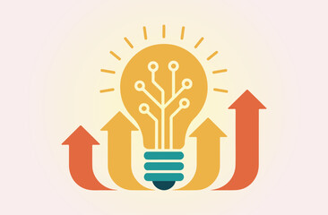 light bulb idea concept for innovation with rising arrows, vector illustration