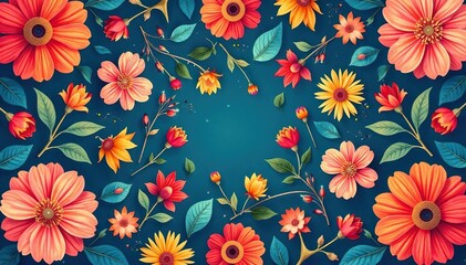 Bold, vibrant floral pattern for a modern flyer , vibrant colors, pattern