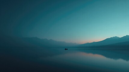 person rows in solitude across tranquil lake blurred background enhancing focus