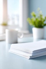 pristine organized workspace featuring array of bank products like cards and brochures
