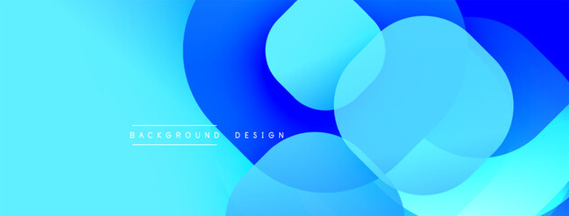 Abstract blue background. Overlapping circles create dynamic visual effect. Gradient shades offer modern aesthetic. Simple design.