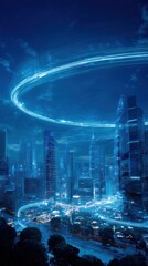 Futuristic Cityscape with Glowing Circular Structure