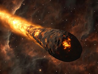 Fiery Comet Blazing Through Cosmic Nebula A Stunning Space Rock Image