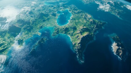 Obraz premium The breathtaking view of Earth from space, showcasing the vibrant blue oceans and lush green landmasses.