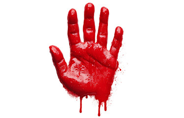  Handprint of a red hand with dripping paint, a vector graphic on a transparent background,.png