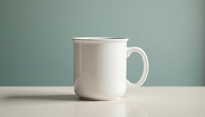 Obraz premium Classic white mug, handle visible, clean background, hot beverage, visual, tea