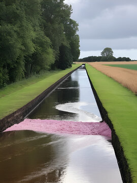Pink drain against the storm Urd in Frederikssund, Denmark