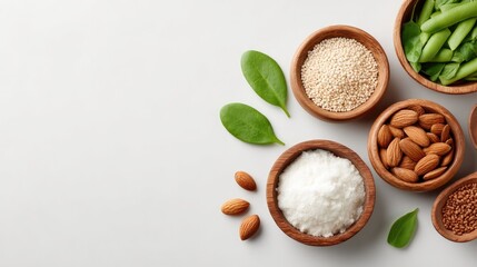 assortment of non-gmo foods elegantly displayed on pristine white background
