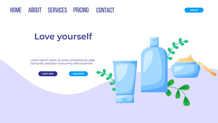 Web page design template for beauty, spa, wellness, natural products, cosmetics, body care.