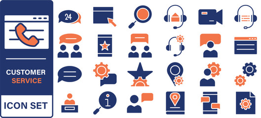 Customer Service and Support - Outline Icon Collection. Thin Line Set contains such Icons as Online Help, Helpdesk, Quick Response, Feedback and more. Simple web icons set