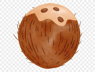 Tropical coconut illustration perfect for summer vibes, beach themes, and exotic vacation designs in soft watercolor painting style.vector