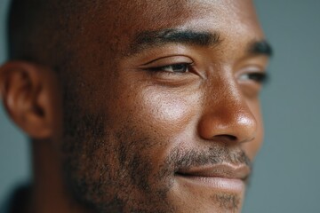 close-up portrait of person in front of blurred neutral background