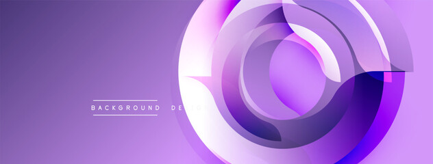 Abstract purple layers create dynamic circular design. Modern gradient effect suggests depth, movement, visual interest.