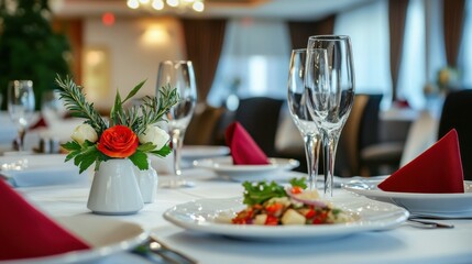 Fototapeta premium Elegant table setting in dining room