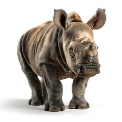 Naklejka premium The Curious Rhino: A detailed shot captures a curious rhinoceros. With textured hide and alert expression, the image shows the wild creature, showcasing the unique charm of wildlife.