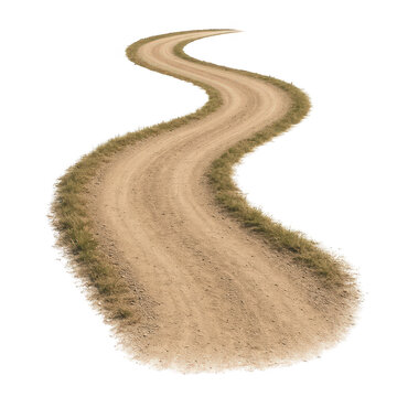 A well-worn winding dirt road, with visible textured earth and dry grassy edges, curves forward into the distance.