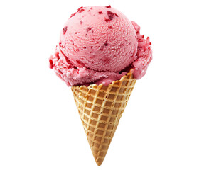 Delicious strawberry ice cream cone on transparent background