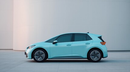 Fototapeta premium sleek electric car parked under futuristic office building emphasizing innovation in business infrastructure