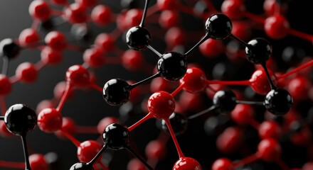 Molecular Structure Abstract - Abstract of red and black molecules connected in a complex network, ideal for science, technology, and medical backgrounds