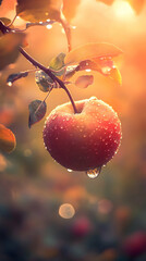 Red Apple with Warm Bokeh Lights