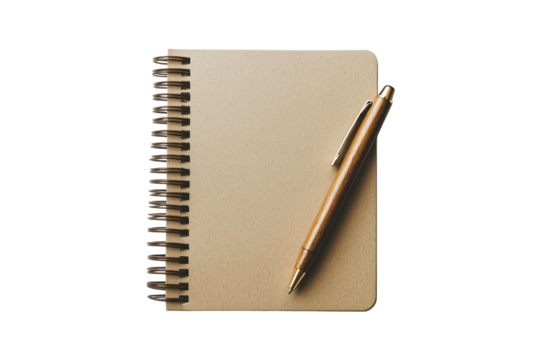 Spiral notebook with pen on transparent background