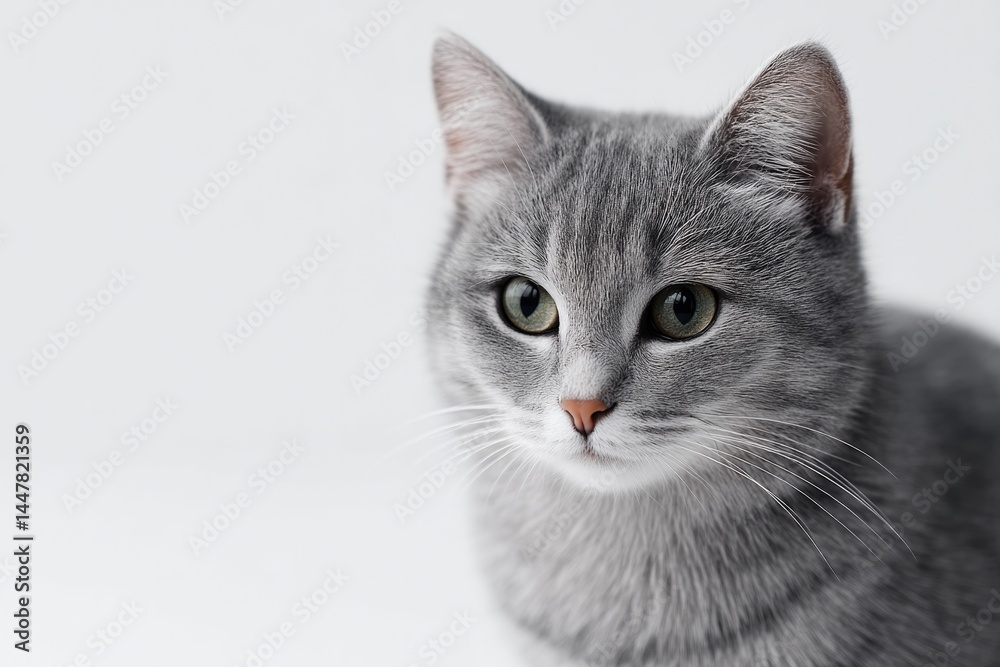 Poster isolated cat on clean white background with ample copy space for text or design elements