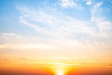 Beautiful , luxury soft gradient orange gold clouds and sunlight on the blue sky perfect for the background, take in evening,Twilight, Large size, high definition landscape photo