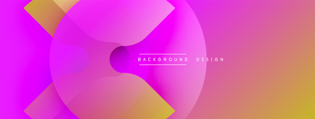 Abstract vibrant gradient shapes overlap. Pink, purple, yellow hues create dynamic visual effect. Modern design element.