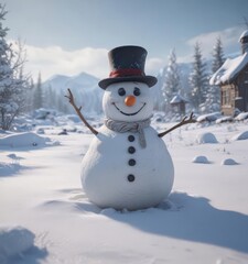 Obraz premium Frosty snowman, winter gear scattered, desolate scene, vast, empty, frozen