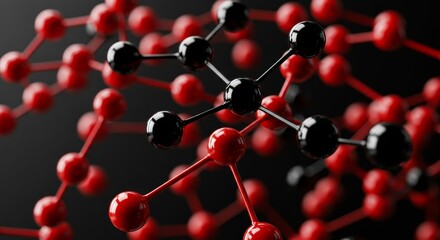 Red and Black Molecular Structure - Abstract of a complex molecular structure with red and black spheres connected by rods. Perfect for science, technology, or medical concepts