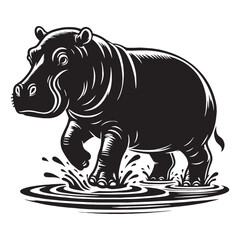 Fototapeta premium High-definition hippopotamus silhouette vector designed for bold visual assets – hippopotamus silhouette – hippopotamus vector – hippopotamus illustration – silhouette of hippopotamus