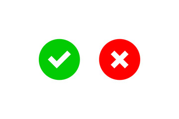 green check mark and red cross flat icon