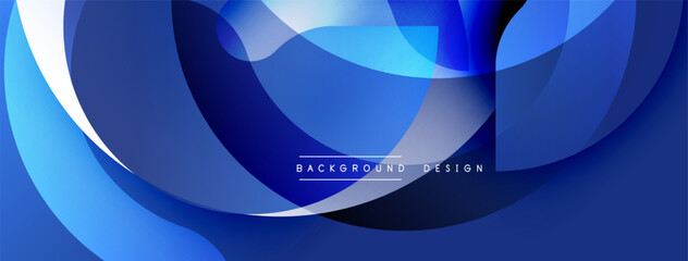 Abstract blue design. Overlapping shapes create dynamic flow, modern aesthetic. Gradient shades offer depth, visual interest.