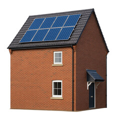 Fototapeta premium A contemporary brick house featuring modern rooftop solar panels for sustainable home energy production.