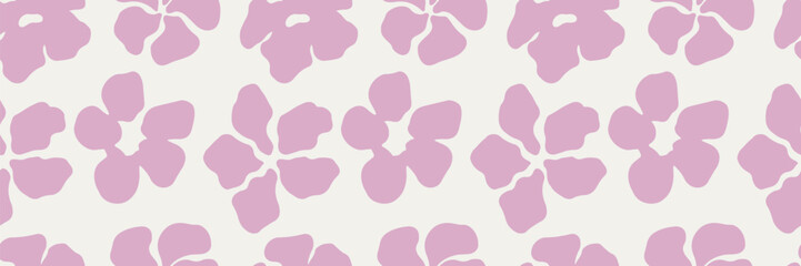 Floral modern seamless pattern. Cute botanical shapes, random childish doodle cutouts of blossom flowers, and decorative abstract art vector illustration. Pink flower background 